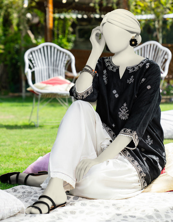 Dobby Black Kurti - J. Junaid Jamshed