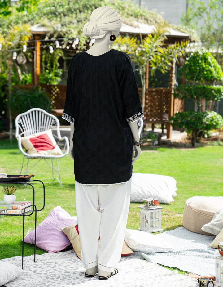 Dobby Black Kurti - J. Junaid Jamshed