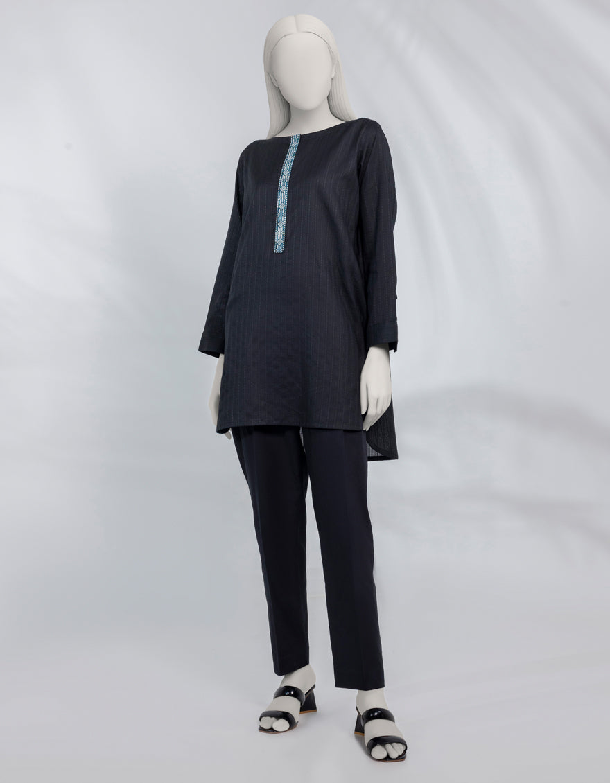 Dobby Black Kurti - J. Junaid Jamshed
