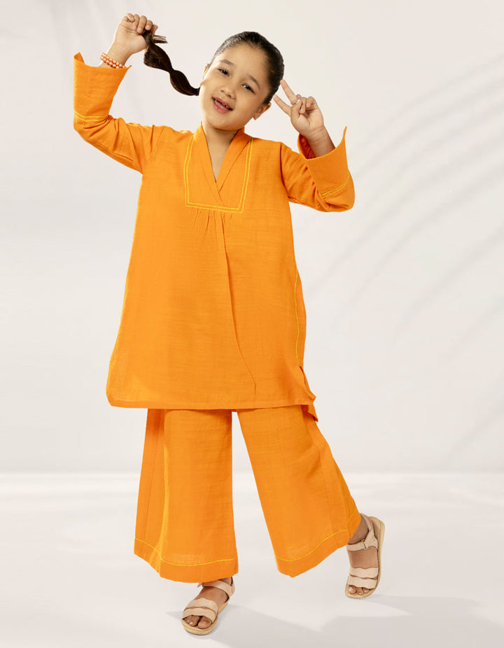 Khaddar Orange Stitched Suit - J. Junaid Jamshed