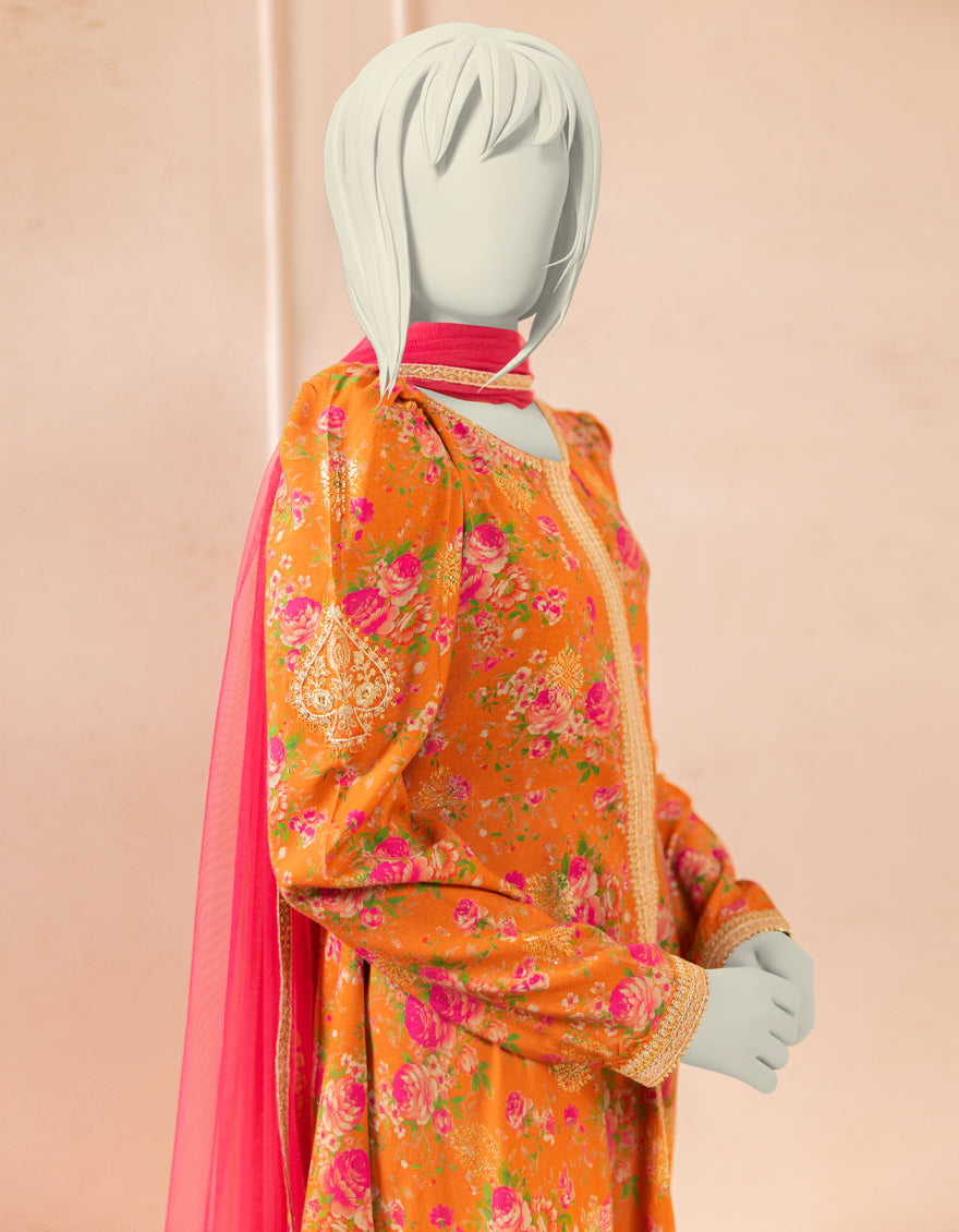 Textured Orange Stitched Suit - J. Junaid Jamshed
