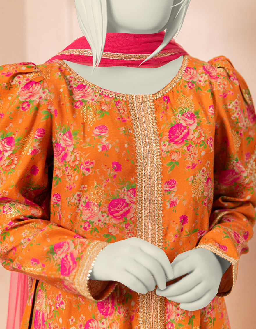 Textured Orange Stitched Suit - J. Junaid Jamshed