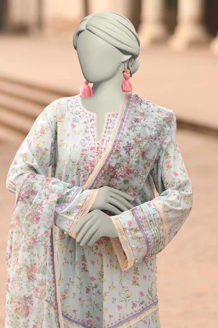 Lawn Blue Stitched Suit - J. Junaid Jamshed