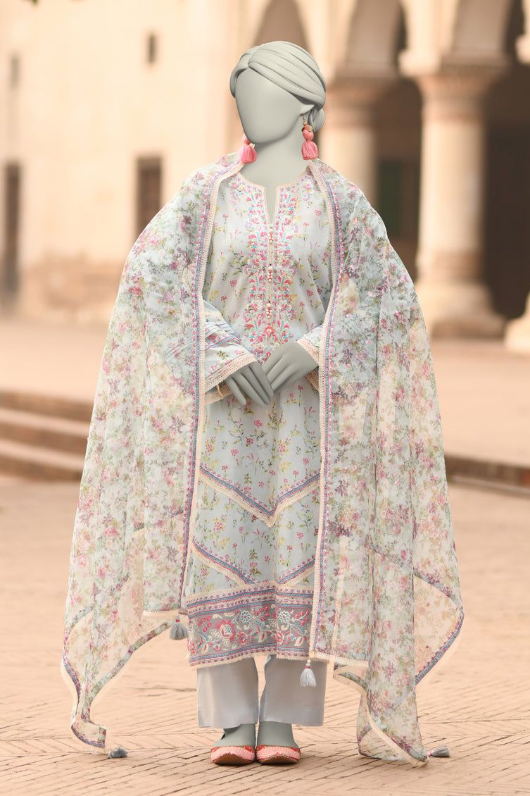 Lawn Blue Stitched Suit - J. Junaid Jamshed