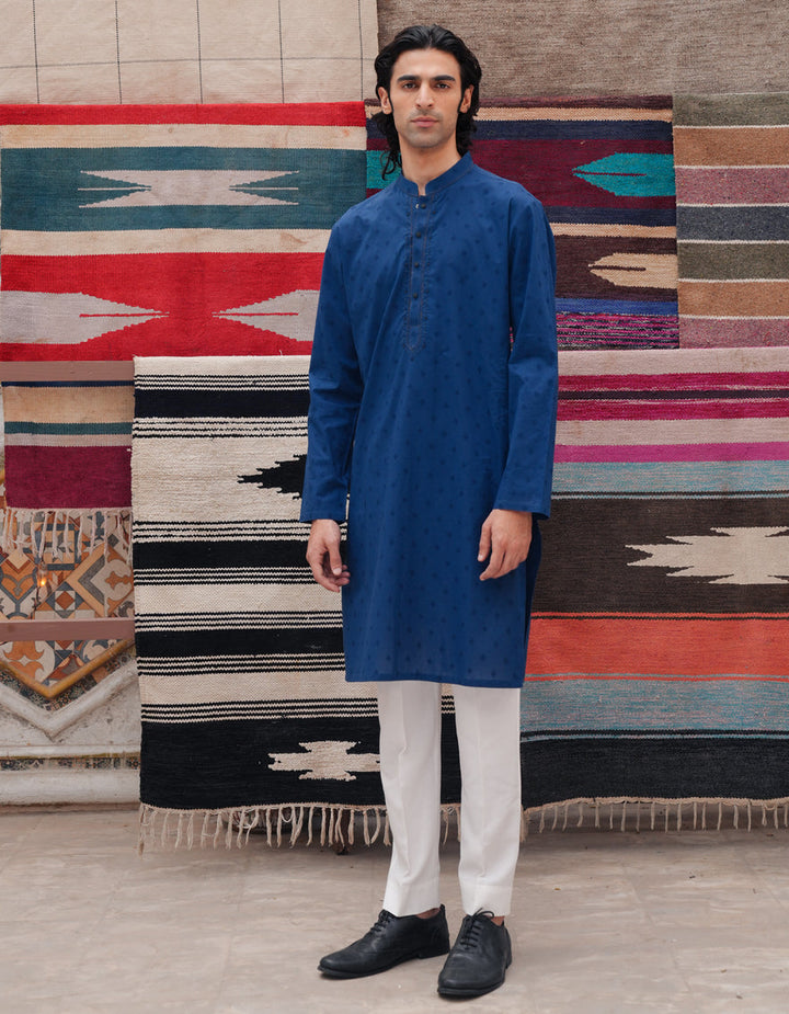 Cotton Blue Kurta - J. Junaid Jamshed