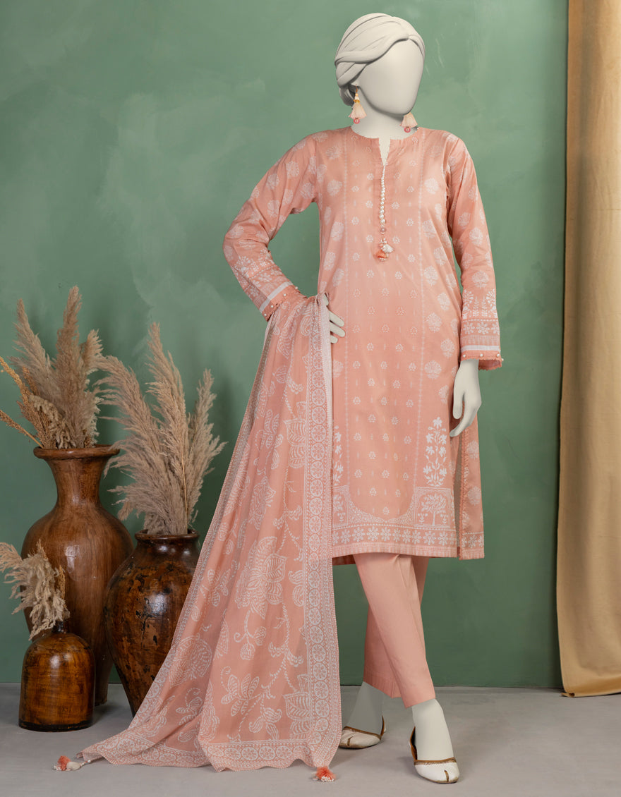Lawn Peach Unstitched Suit - J. Junaid Jamshed