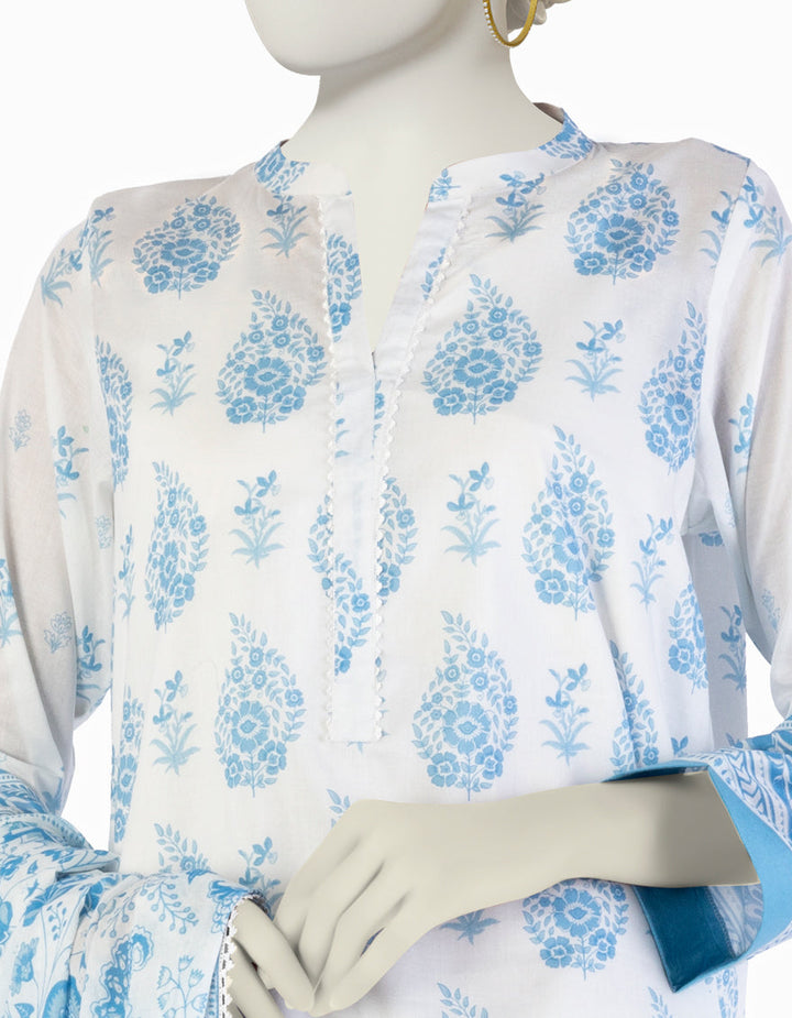Lawn White Stitched Suit - J. Junaid Jamshed