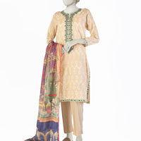 Lawn Peach Stitched Suit - J. Junaid Jamshed