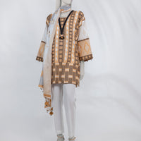 Lawn Brown Unstitched Suit - J. Junaid Jamshed