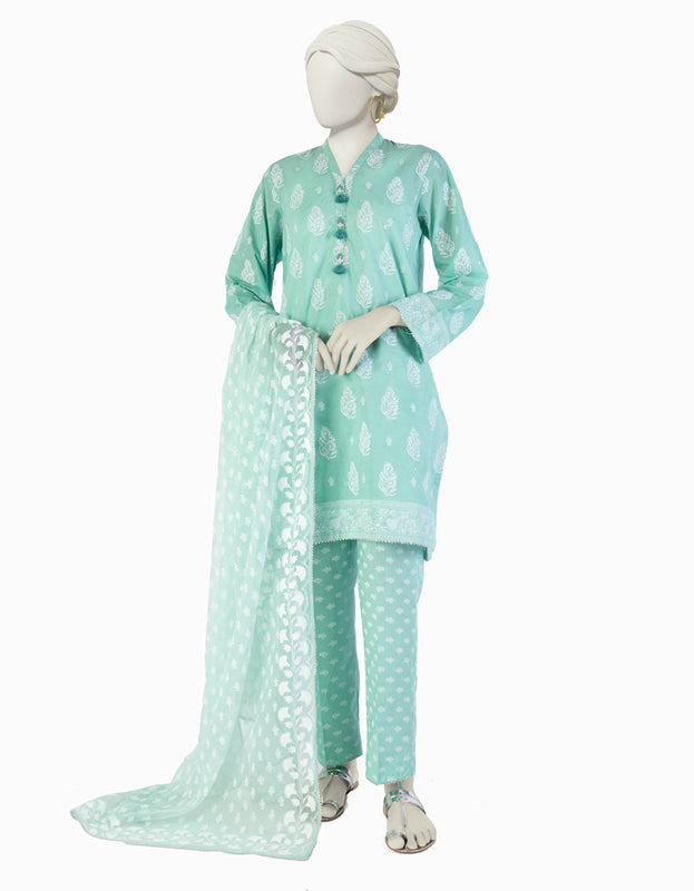 Lawn Green Stitched Suit - J. Junaid Jamshed