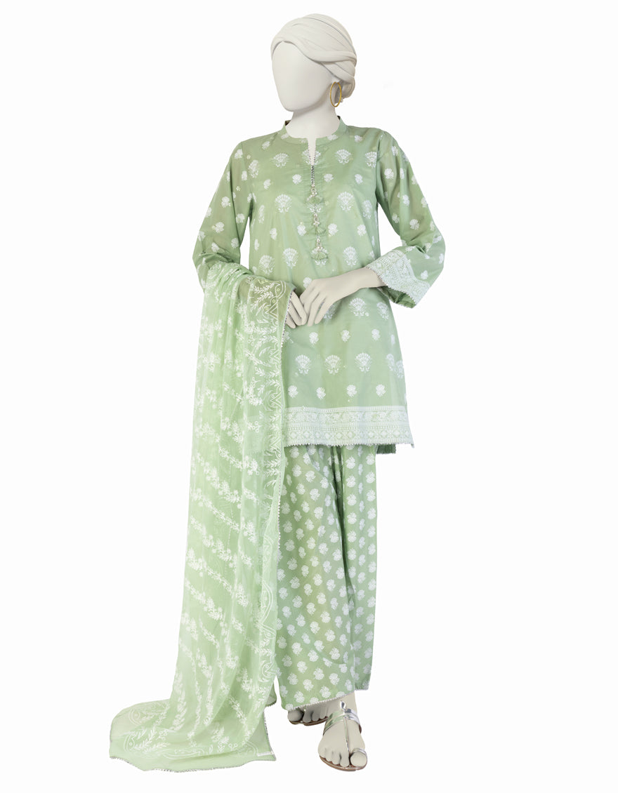 Lawn Green Stitched Suit - J. Junaid Jamshed