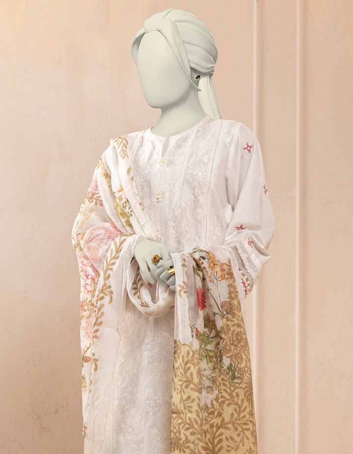 Lawn White Unstitched Suit - J. Junaid Jamshed