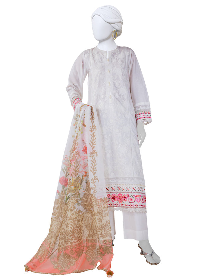 Lawn White Stitched Suit - J. Junaid Jamshed