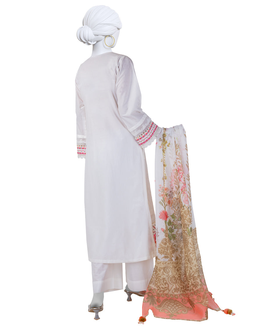 Lawn White Stitched Suit - J. Junaid Jamshed