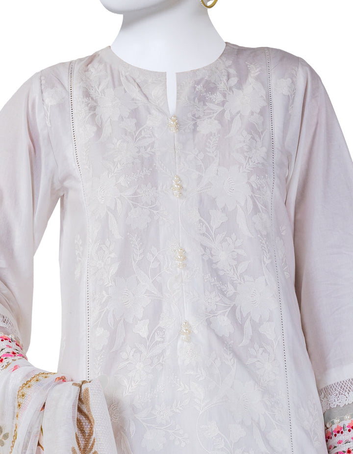 Lawn White Stitched Suit - J. Junaid Jamshed