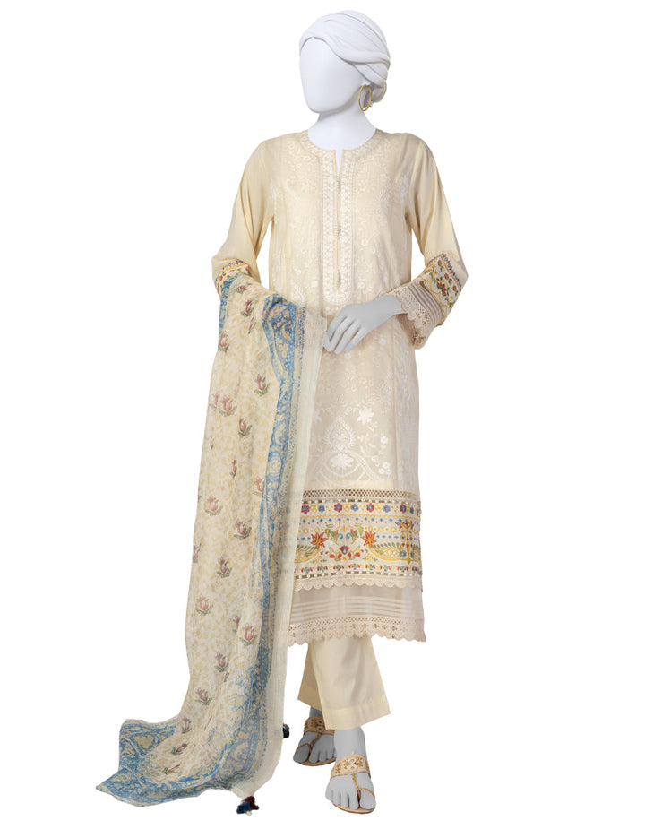 Lawn Off White Unstitched Suit - J. Junaid Jamshed