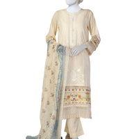 Lawn Off White Stitched Suit - J. Junaid Jamshed