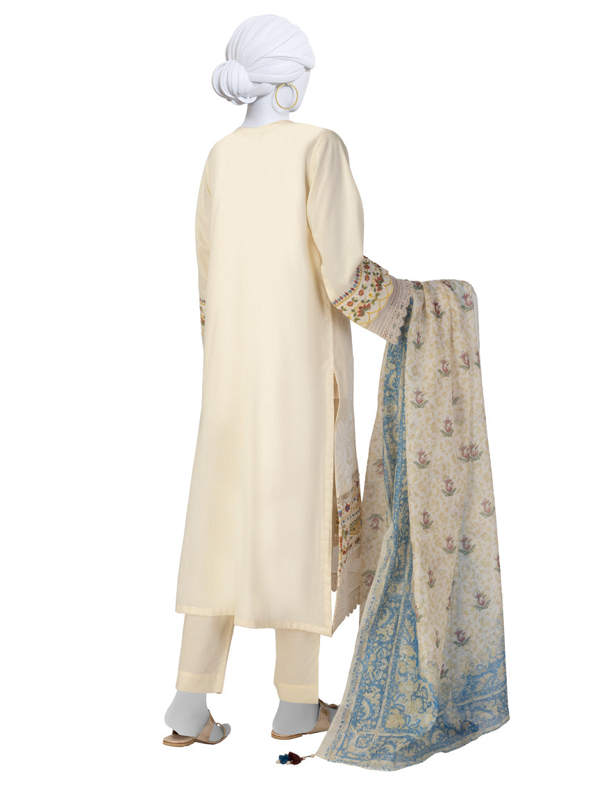 Lawn Off White Unstitched Suit - J. Junaid Jamshed
