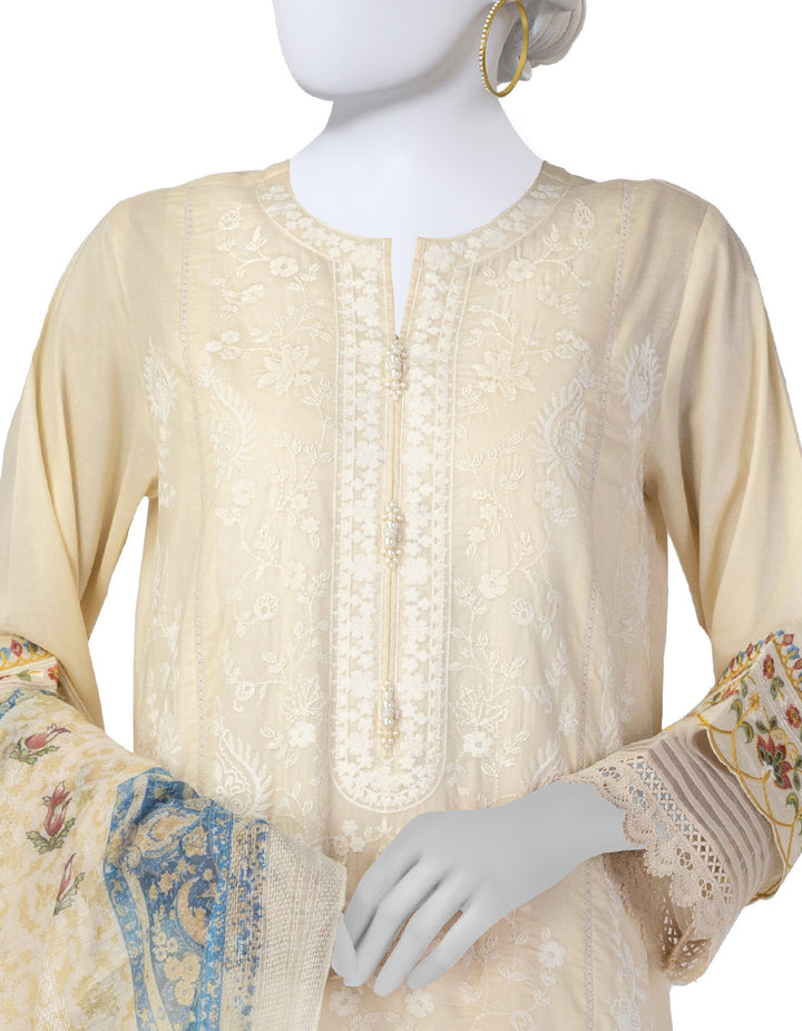 Lawn Off White Unstitched Suit - J. Junaid Jamshed