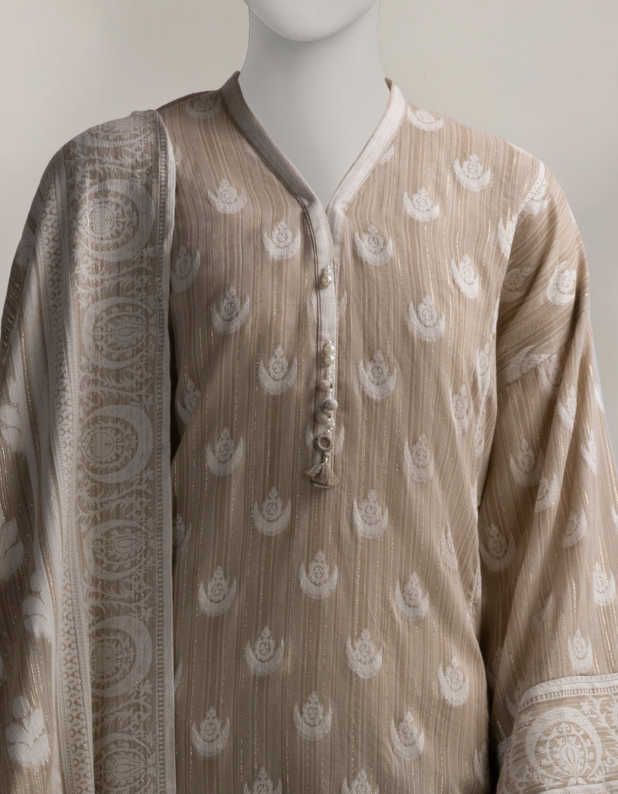 Jacquard Green Unstitched Suit - J. Junaid Jamshed