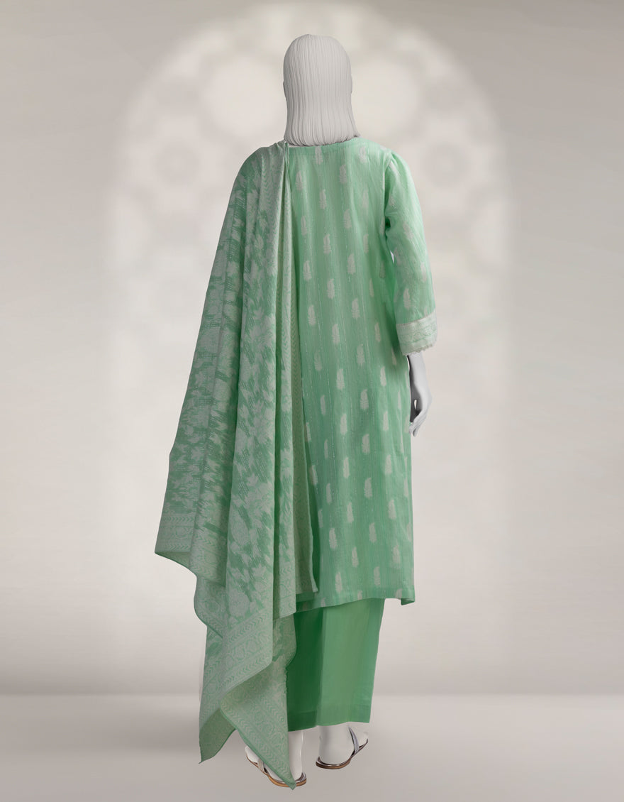 Jacquard Green Stitched Suit - J. Junaid Jamshed
