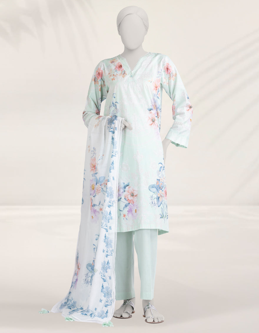 Cambric Green Unstitched Suit - J. Junaid Jamshed