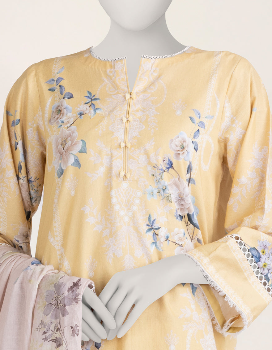 Cambric Yellow Stitched Suit - J. Junaid Jamshed