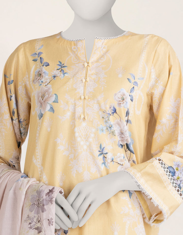 Cambric Yellow Stitched Suit - J. Junaid Jamshed
