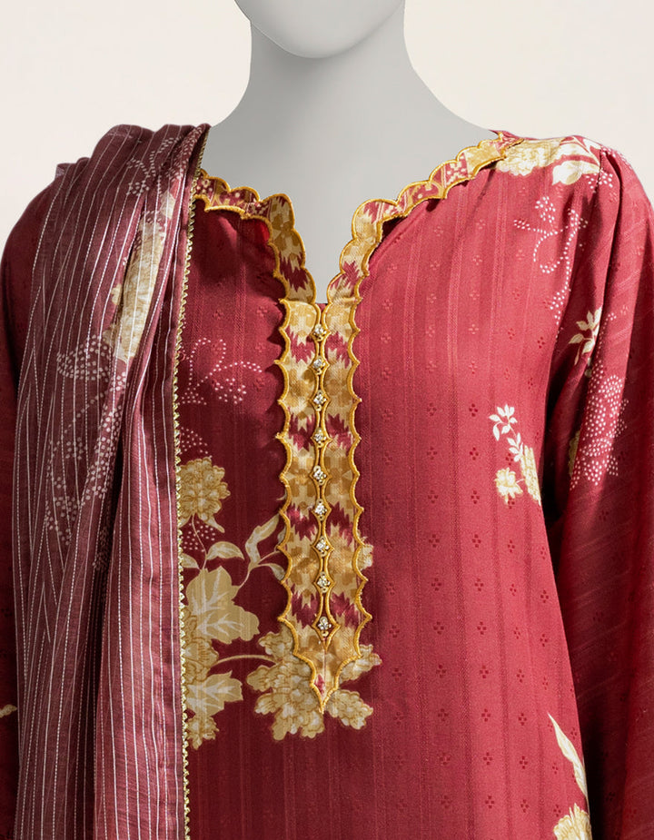 Doria Maroon Stitched Suit - J. Junaid Jamshed