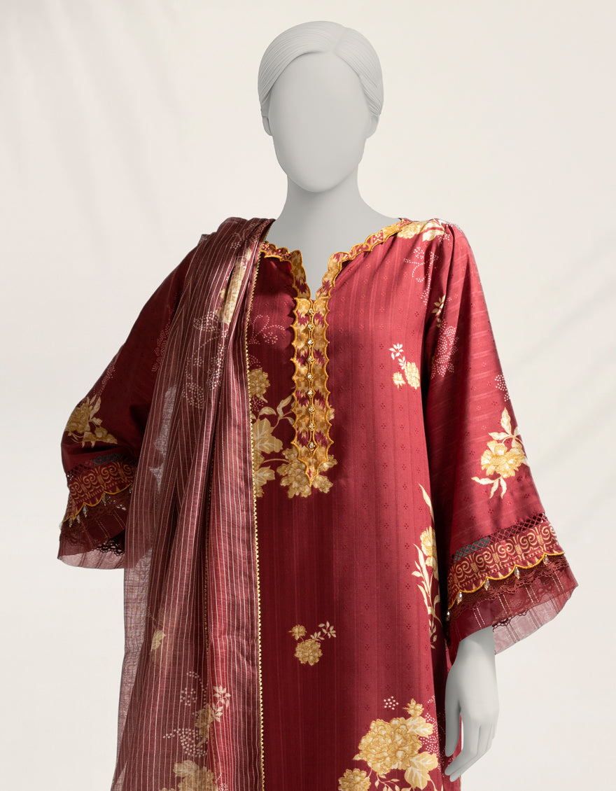 Doria Maroon Stitched Suit - J. Junaid Jamshed
