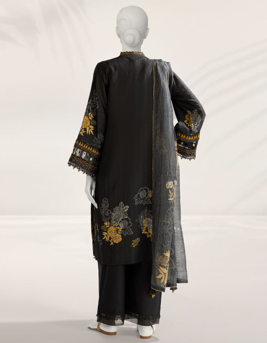 Doria Black Stitched Suit - J. Junaid Jamshed