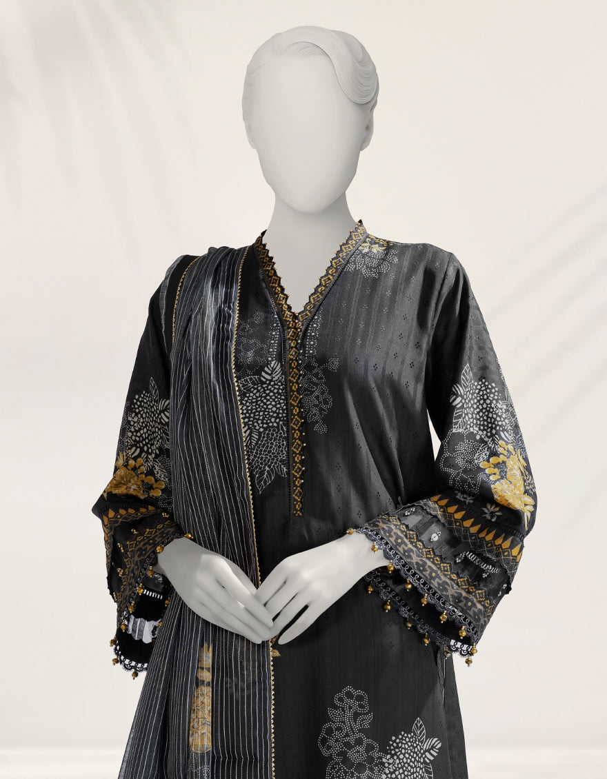 Doria Black Stitched Suit - J. Junaid Jamshed