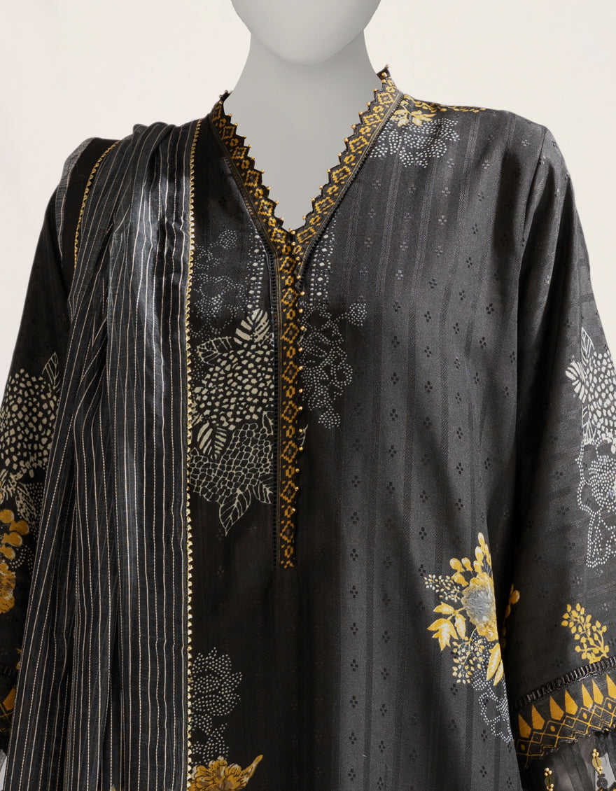 Doria Black Stitched Suit - J. Junaid Jamshed