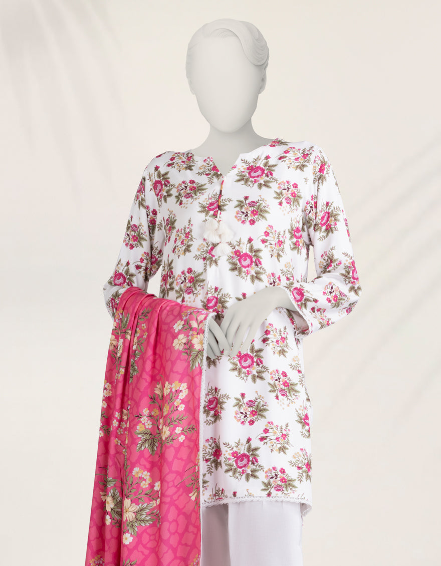 Linen White Stitched Suit - J. Junaid Jamshed