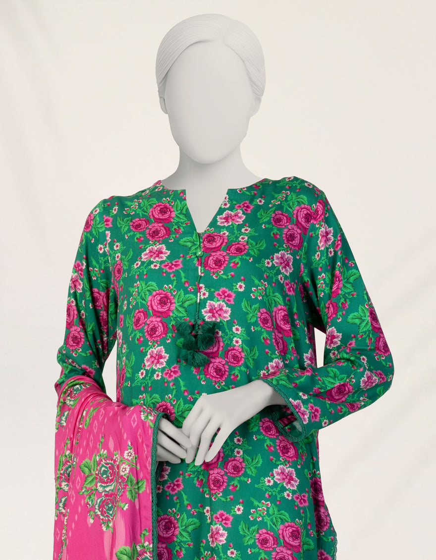 Linen Green Stitched Suit - J. Junaid Jamshed