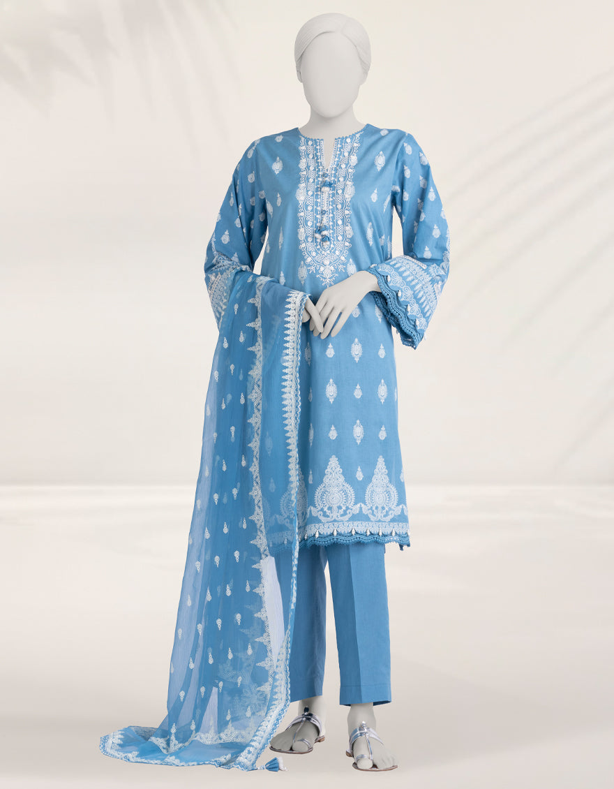Cambric Blue Stitched Suit - J. Junaid Jamshed