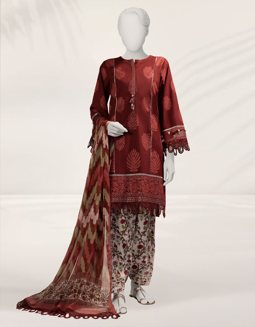 Cambric Red Unstitched Suit - J. Junaid Jamshed