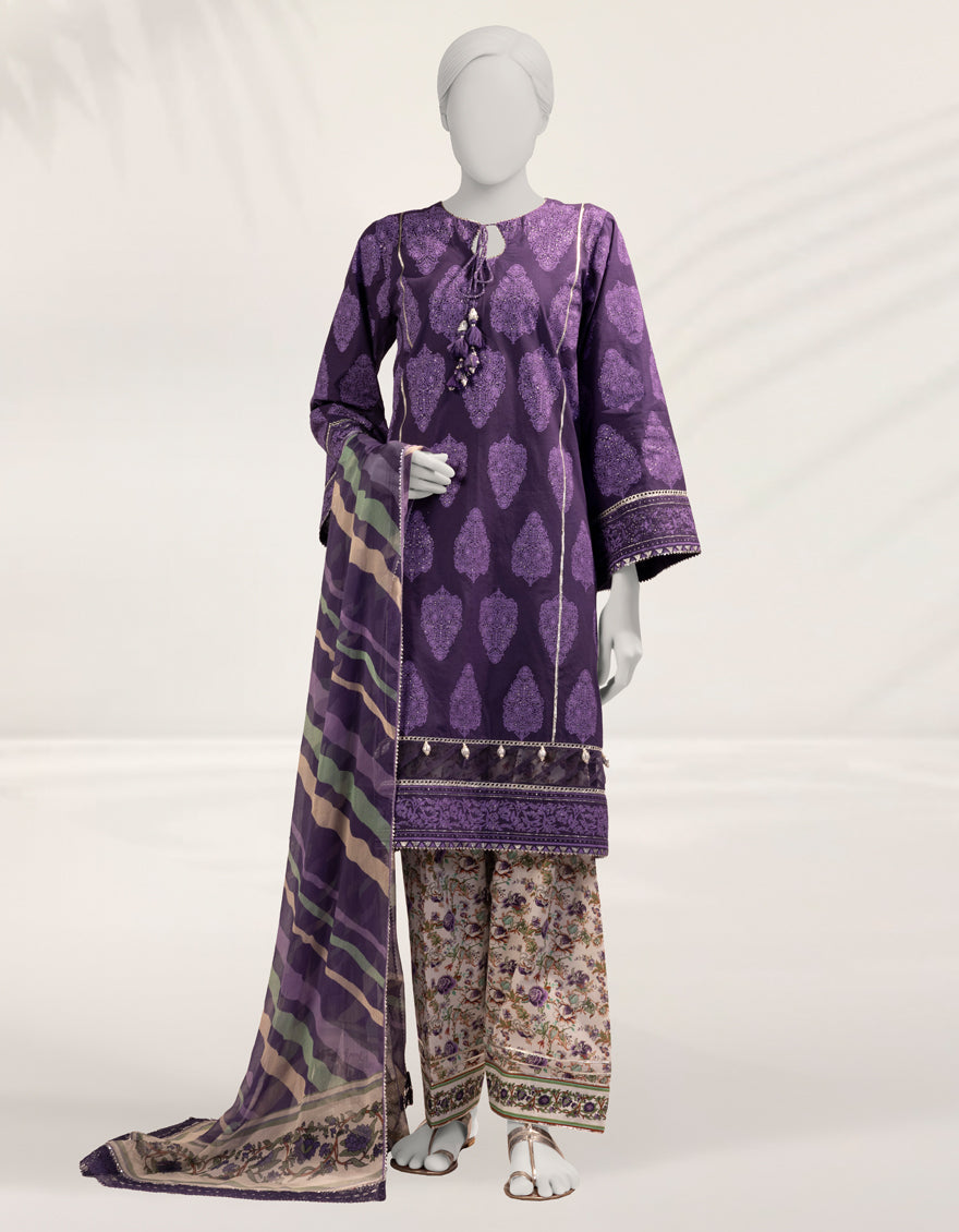 Cambric Purple Unstitched Suit - J. Junaid Jamshed