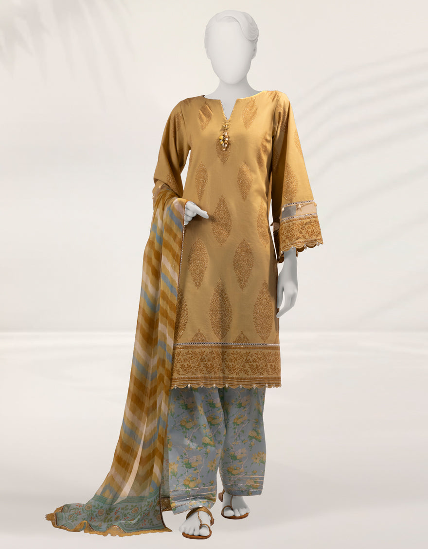 Cambric Yellow Unstitched Suit - J. Junaid Jamshed