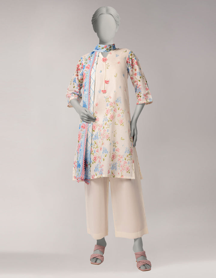 Lawn White Unstitched Suit - J. Junaid Jamshed