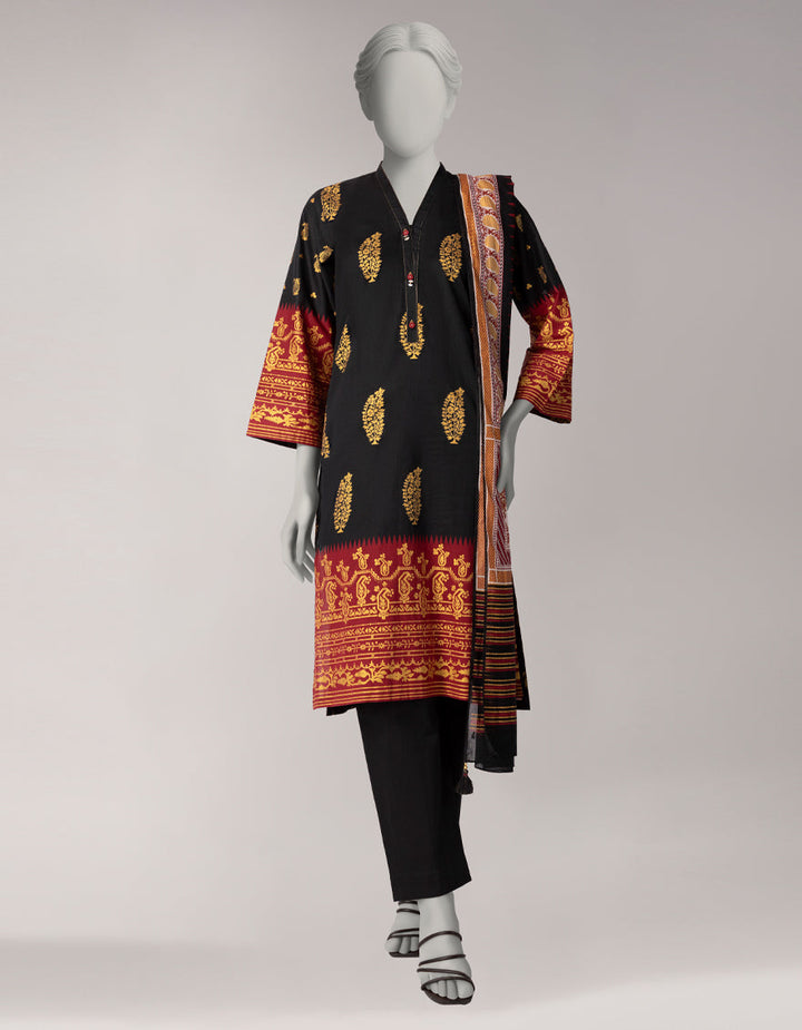 Lawn Black Unstitched Suit - J. Junaid Jamshed