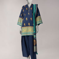 Lawn Blue Unstitched Suit - J. Junaid Jamshed