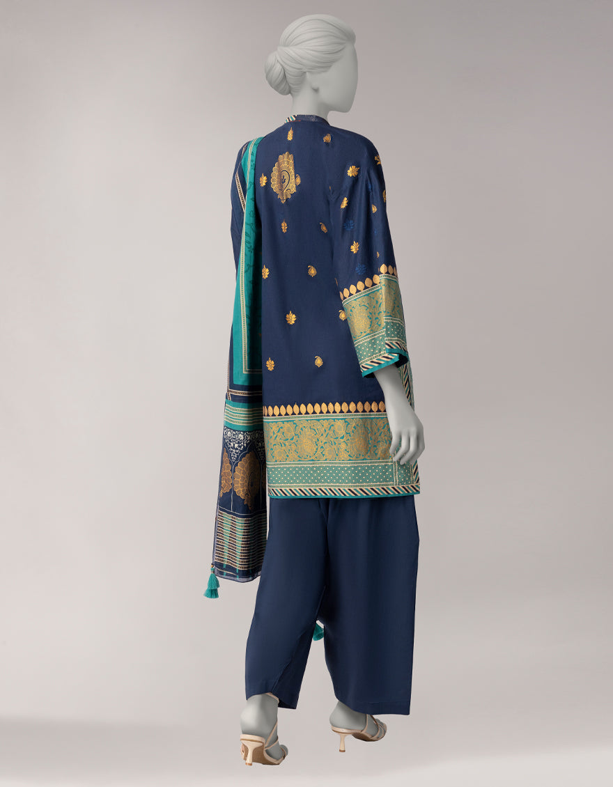 Lawn Blue Unstitched Suit - J. Junaid Jamshed