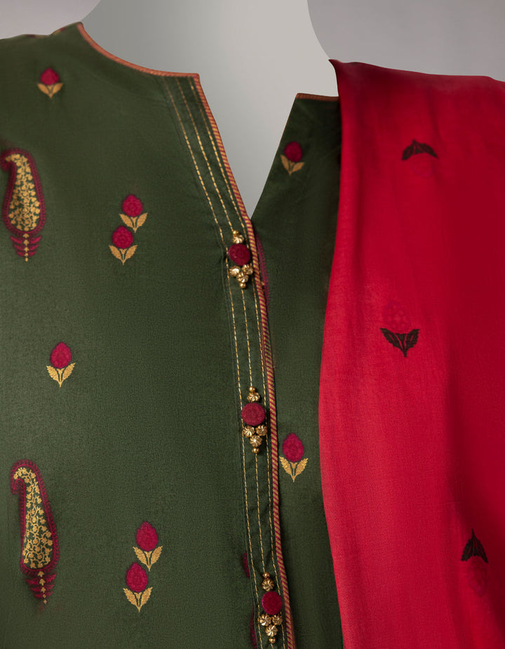 Lawn Green Unstitched Suit - J. Junaid Jamshed