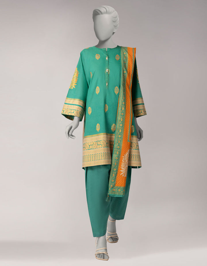 Lawn Green Unstitched Suit - J. Junaid Jamshed