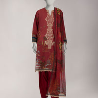 Lawn Maroon Stitched Suit - J. Junaid Jamshed