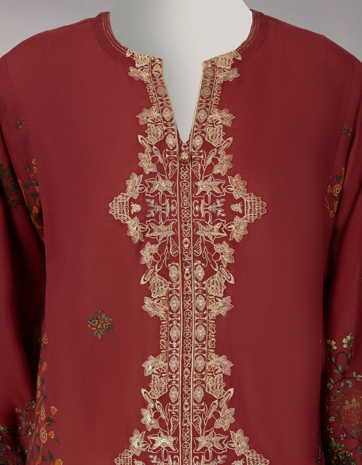 Lawn Maroon Stitched Suit - J. Junaid Jamshed