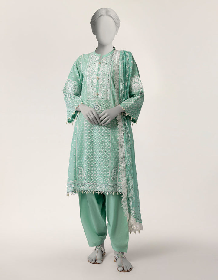 Lawn Green Stitched Suit - J. Junaid Jamshed