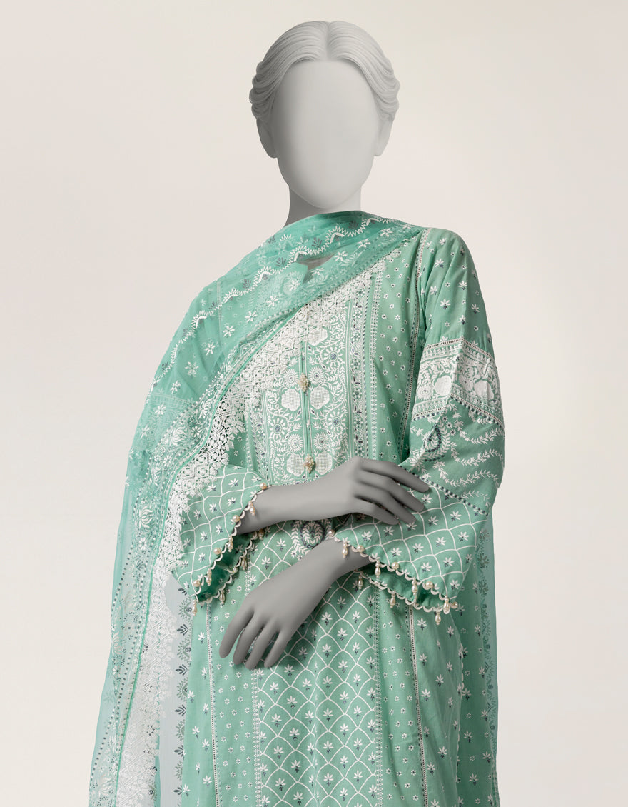 Lawn Green Stitched Suit - J. Junaid Jamshed