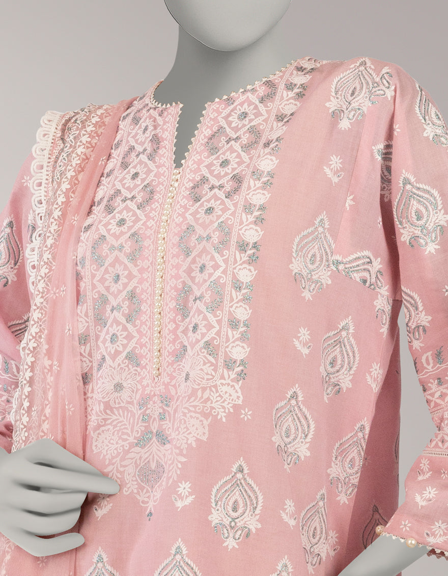 Lawn Pink Unstitched Suit - J. Junaid Jamshed